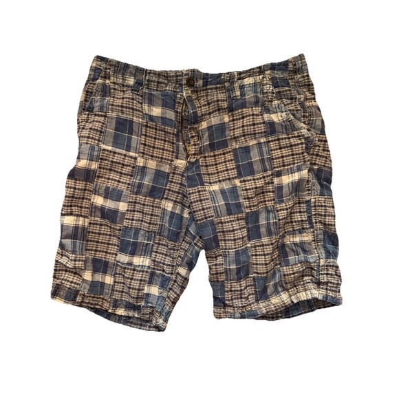 Old Navy Mens Size 33 Loose Fit Beige Plaid Flat Front Shorts Patchwork - Picture 1 of 3
